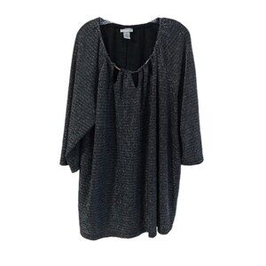 Catherines Plus Blouse Size 4X Christmas Black Shine Silver Tunic Metal Party